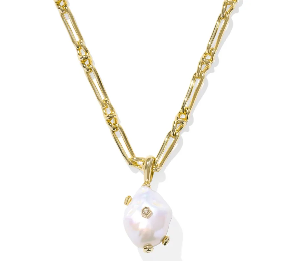 Melody Small Long Pendant Necklace - Gold/Freshwater Cultured Pearl