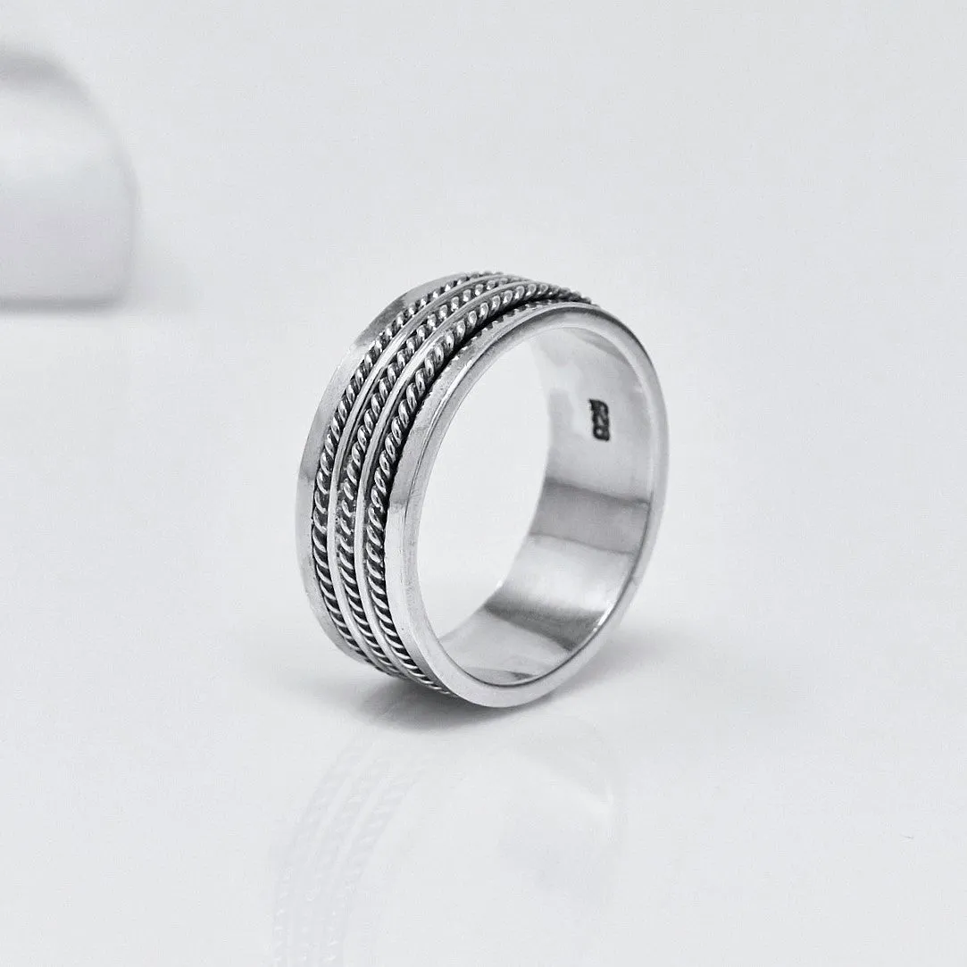 Men's 8.5mm Triple Rope Sterling Silver Spinning Ring