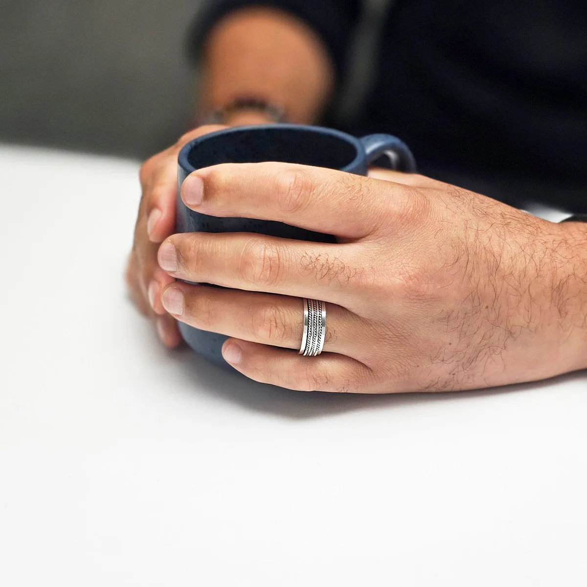 Men's 8.5mm Triple Rope Sterling Silver Spinning Ring