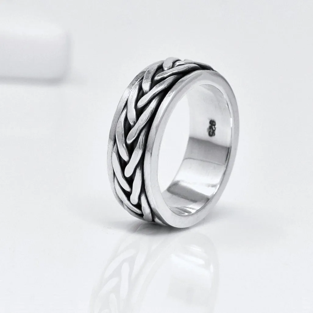 Mens 8mm Silver Ring Spinning, Spinner Ring, Celtic Design 925 Sterling Silver