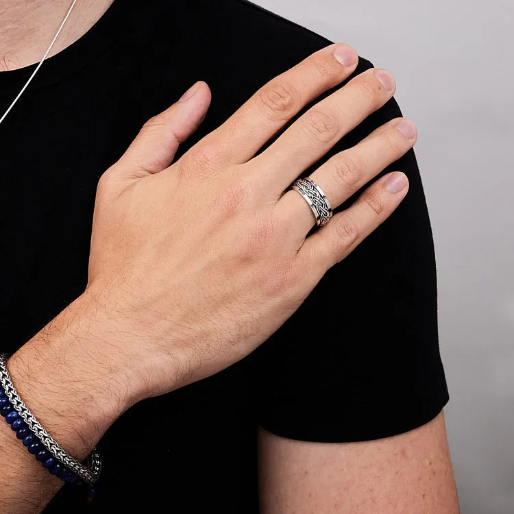 Men's 925 Sterling Silver 8.5mm Braided, Spinning Stress Relief Ring