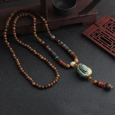 Men's Long Wood Buddha Beaded Mala
