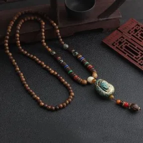 Men's Long Wood Buddha Beaded Mala