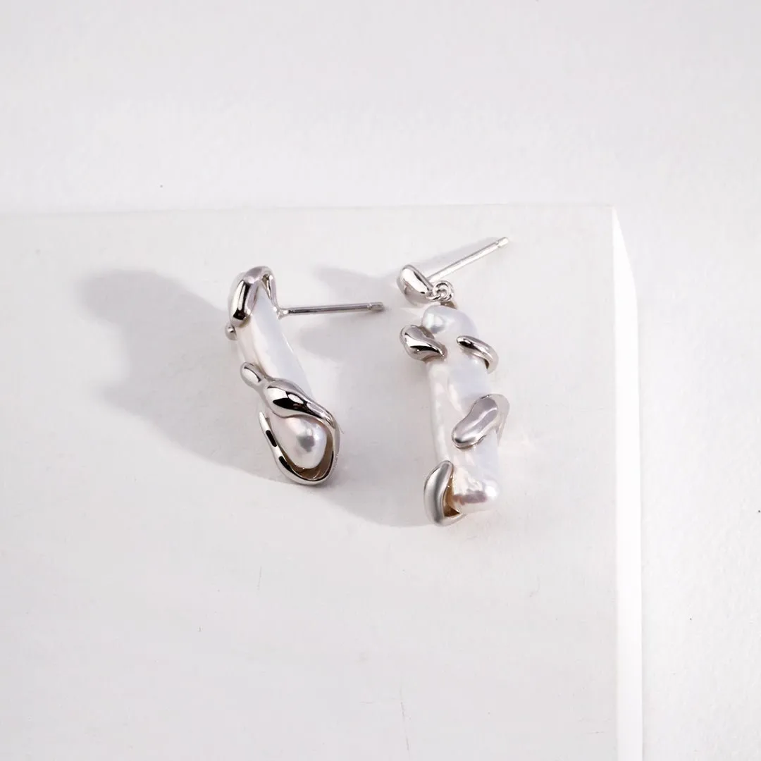 Metal Wrap Baroque Pearls Asymmetric Earrings