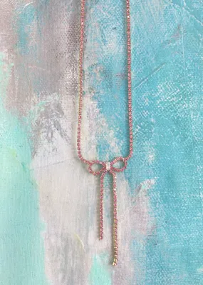 'Mirabella' Pink Rose Rhinestone Bow Necklace