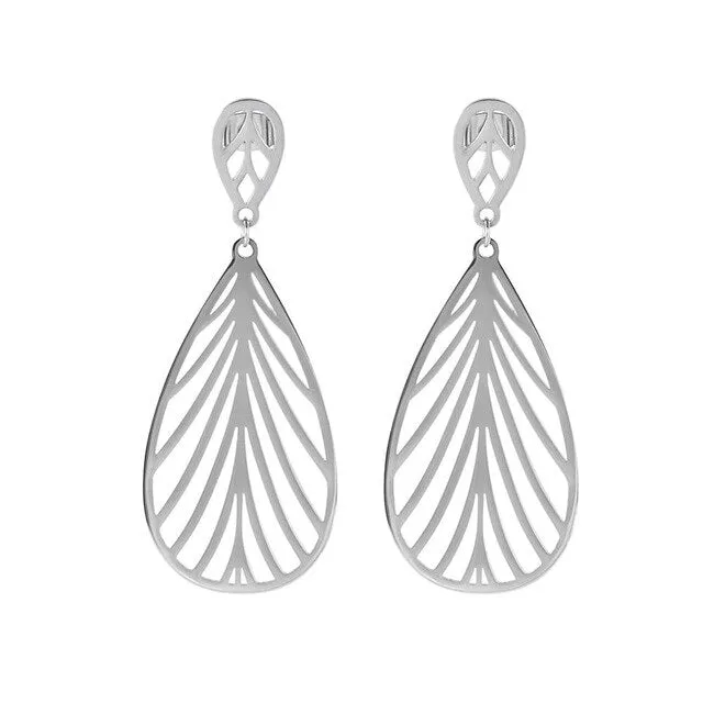 Modern Stainless Steel Big Hollow Striped Woman Earring