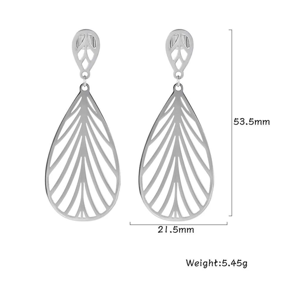 Modern Stainless Steel Big Hollow Striped Woman Earring