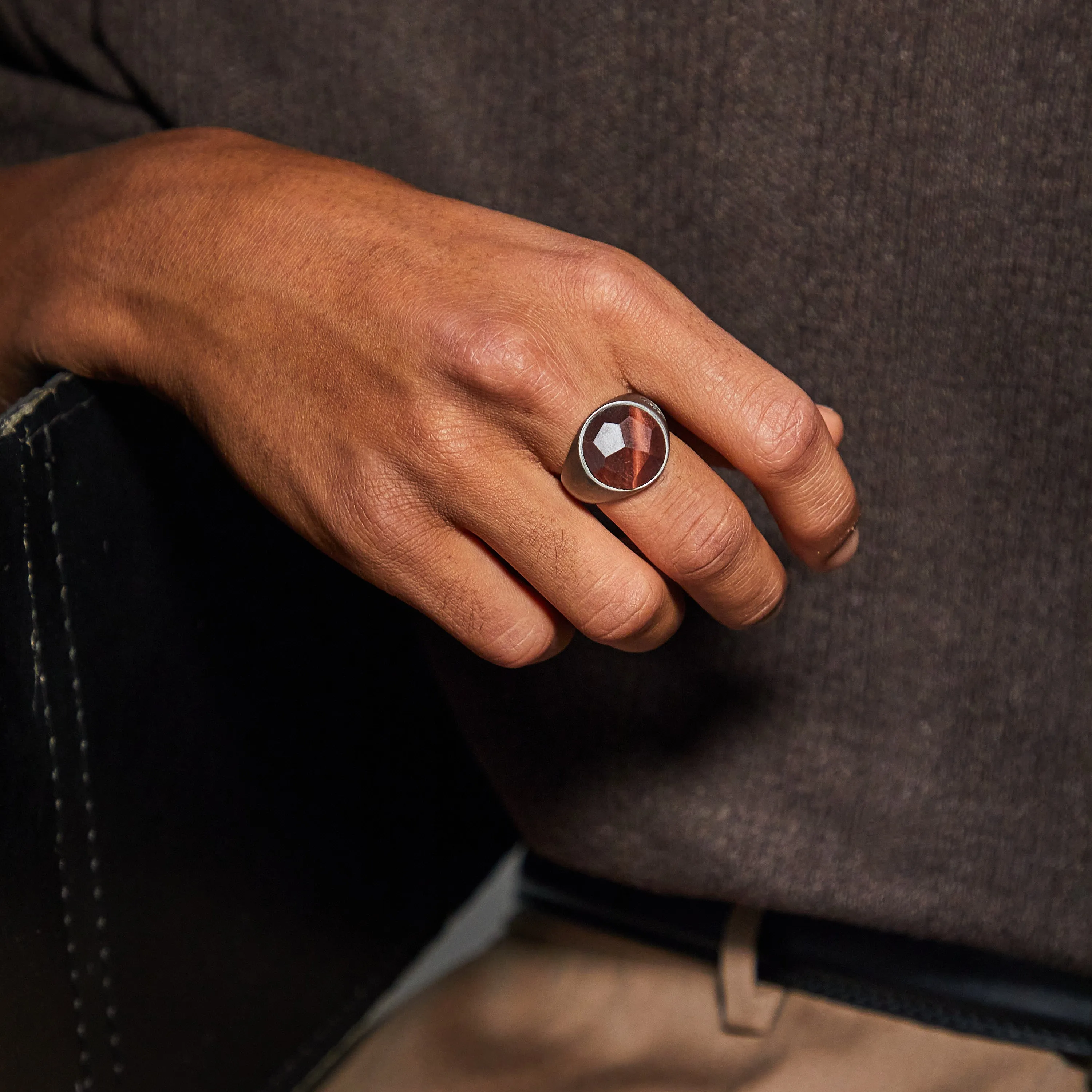 MONETA Oxidized Silver & Red Tiger Eye Signet Ring