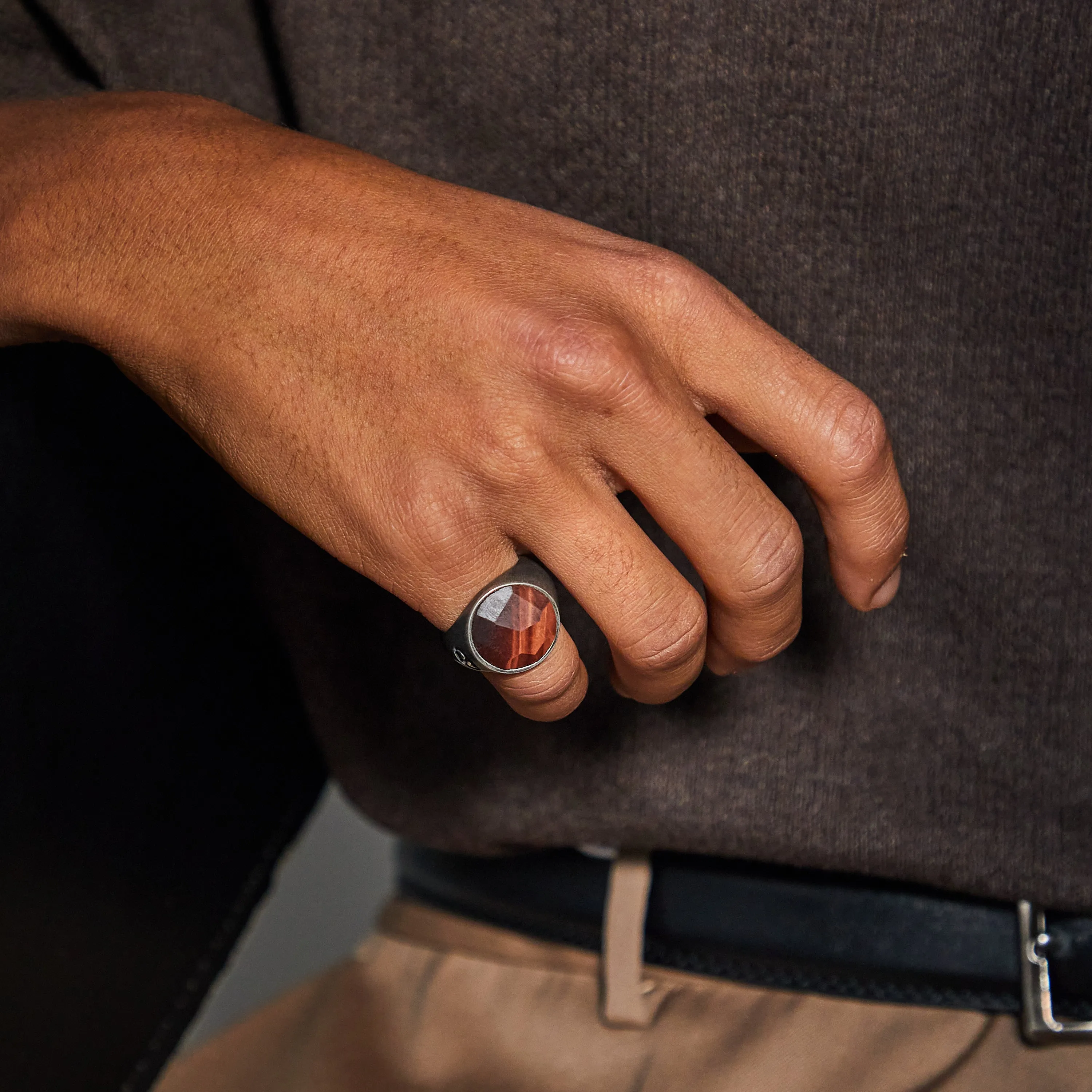 MONETA Oxidized Silver & Red Tiger Eye Signet Ring