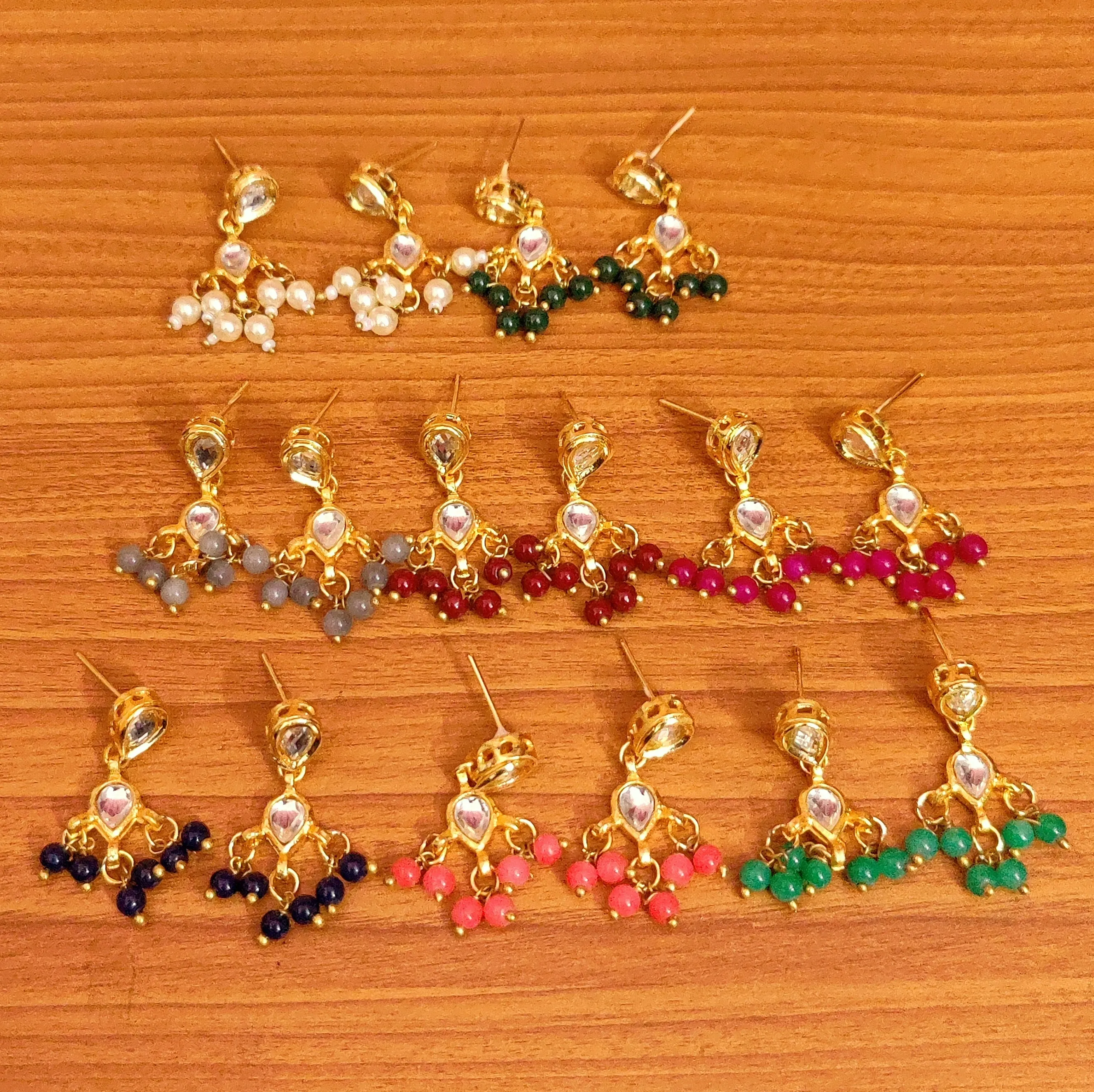 MULTICOLOUR KUNDAN POLKI EARRINGS COMBO