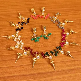 MULTICOLOUR PEAR SHAPED KUNDAN POLKI EARRINGS COMBO
