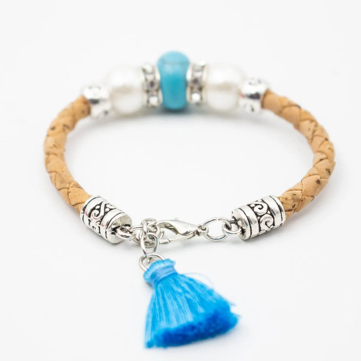Natural cork  Azure Tassel cork necklace SET-069