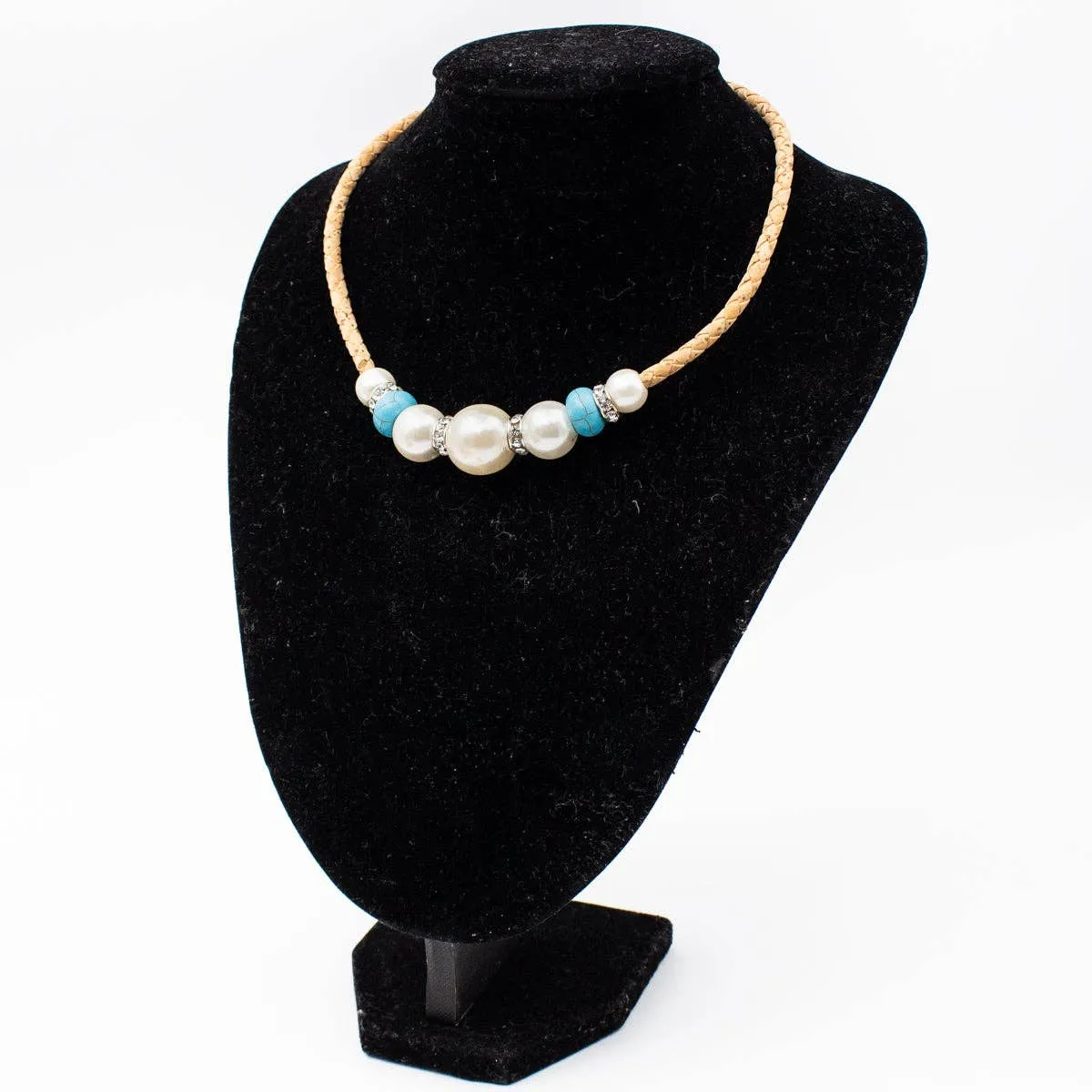 Natural cork  Azure Tassel cork necklace SET-069