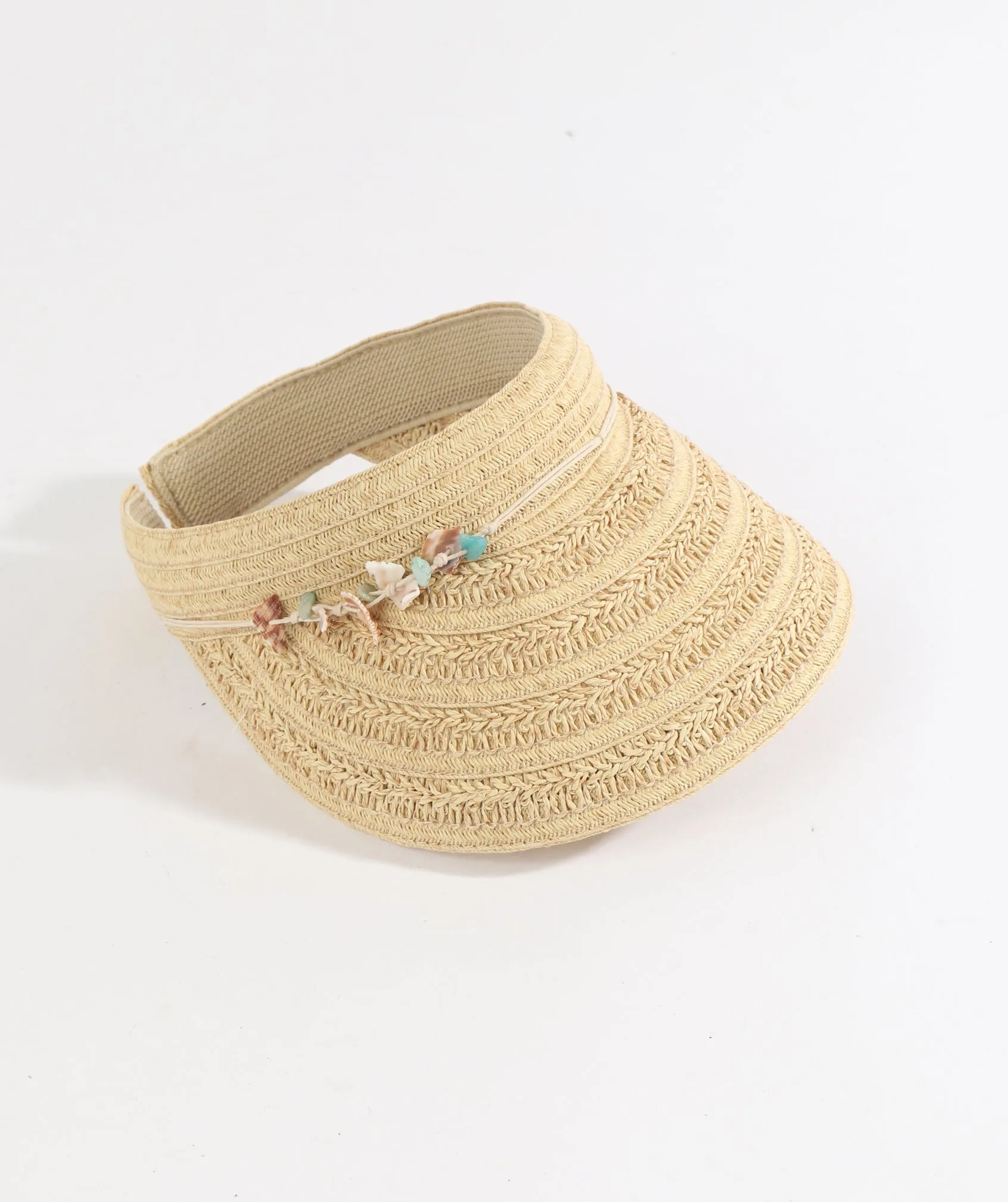 Natural Sun Visor with Shell Beading Embellishment