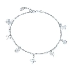 Nature Garden Butterfly Anklet Ankle Bracelet Sterling Silver 9-10 Inch