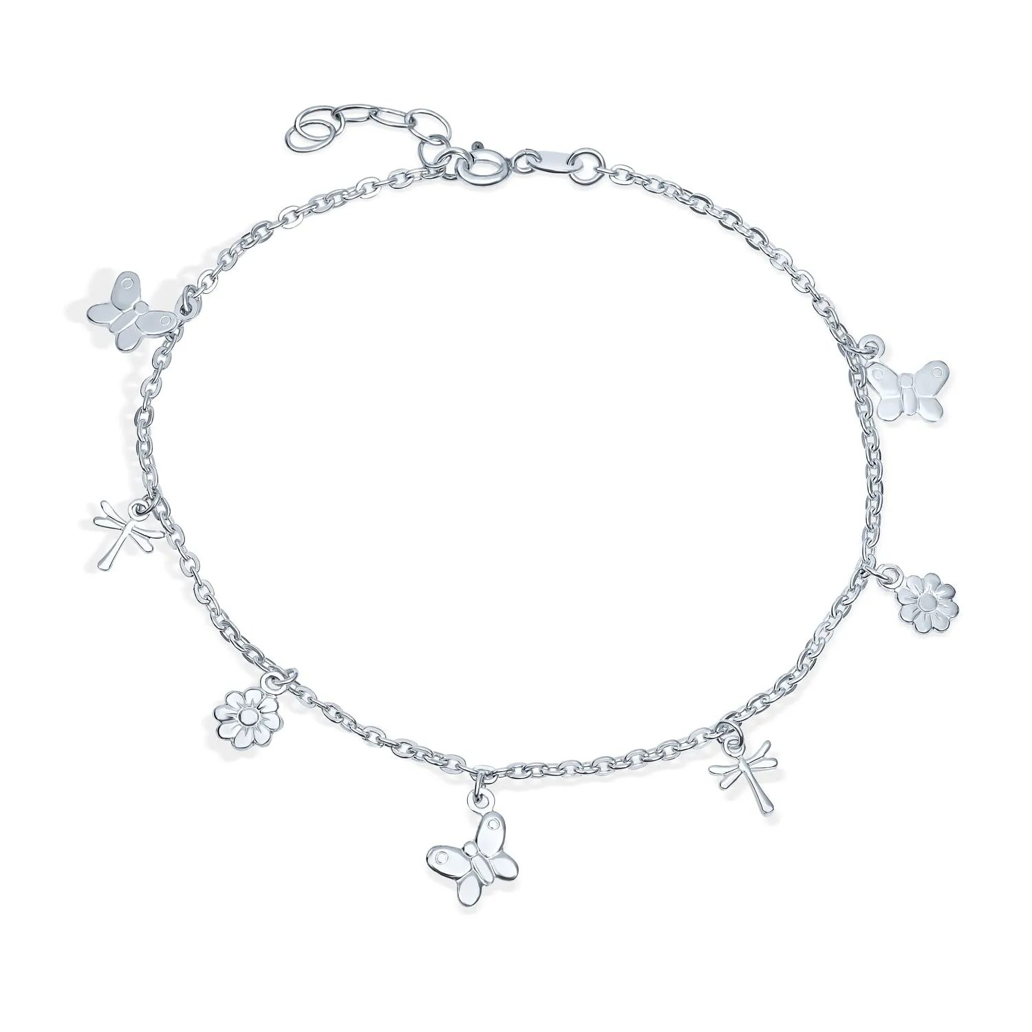 Nature Garden Butterfly Anklet Ankle Bracelet Sterling Silver 9-10 Inch