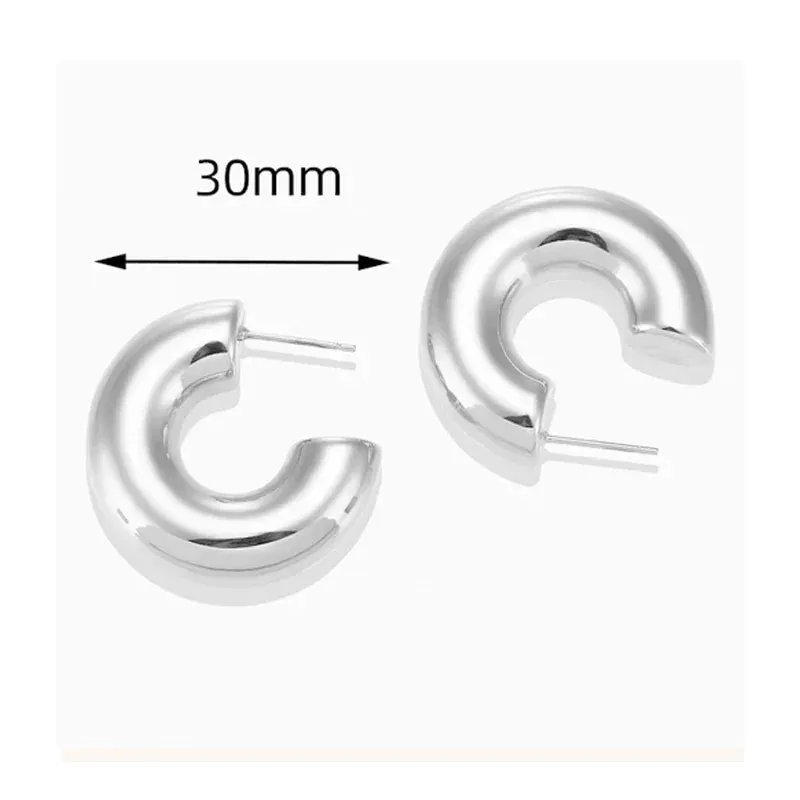New Retro Stainless Steel Chunky C Shape Hoop Earrings Glossy Gold Plated PVD Circle Round Tube Huggie Hoops Stacked Ear Jewelry