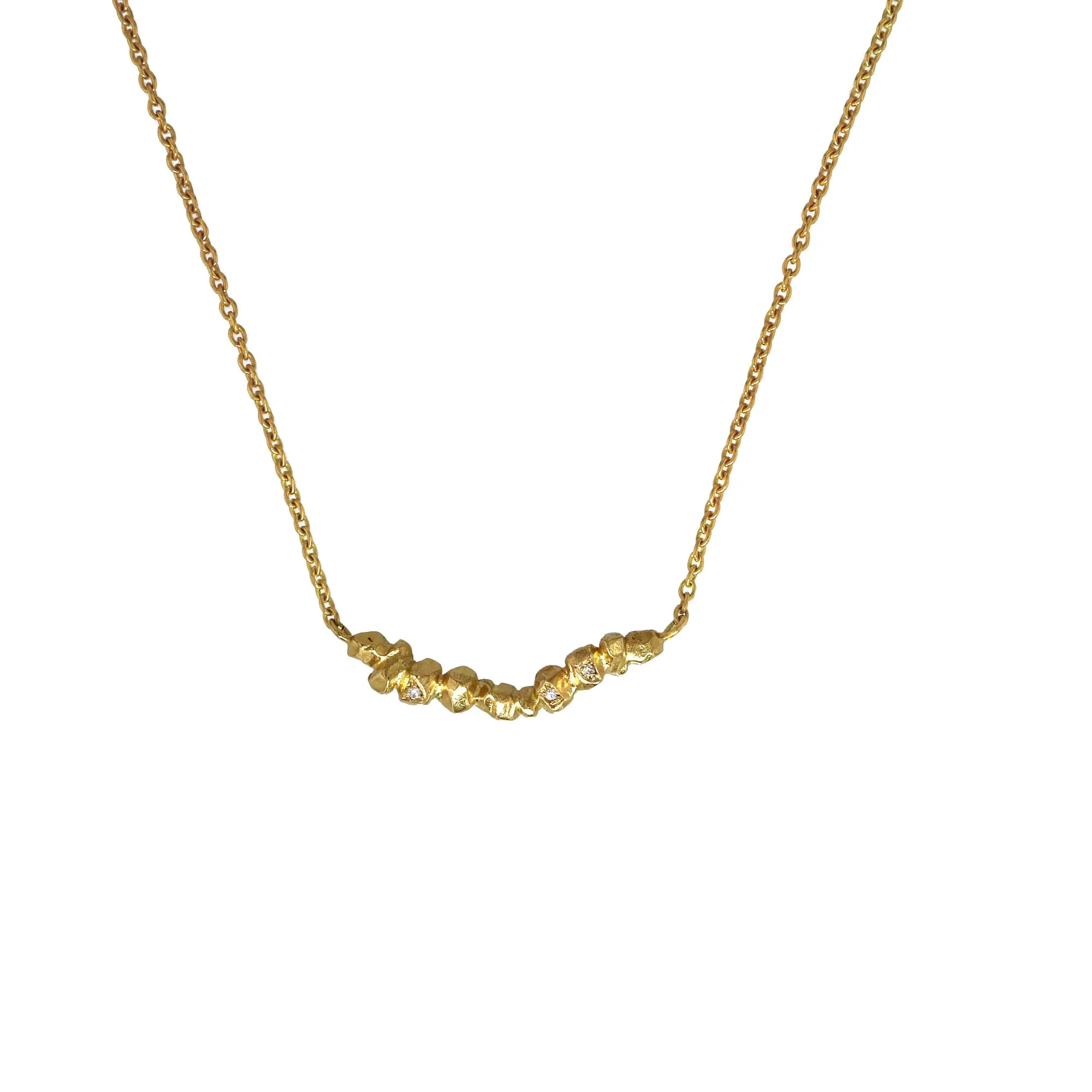 Nuggets On A String Necklace Gold, White Diamonds
