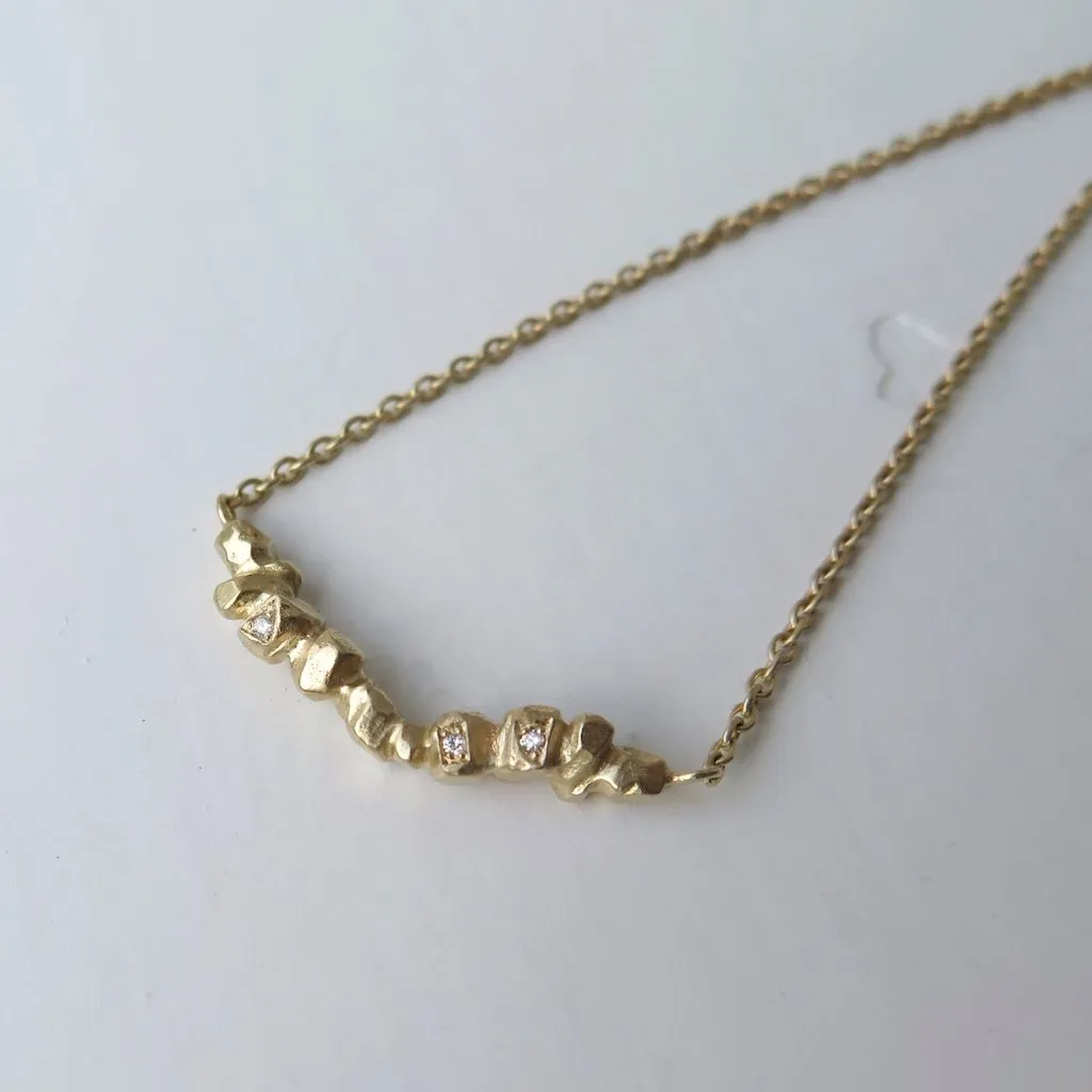 Nuggets On A String Necklace Gold, White Diamonds