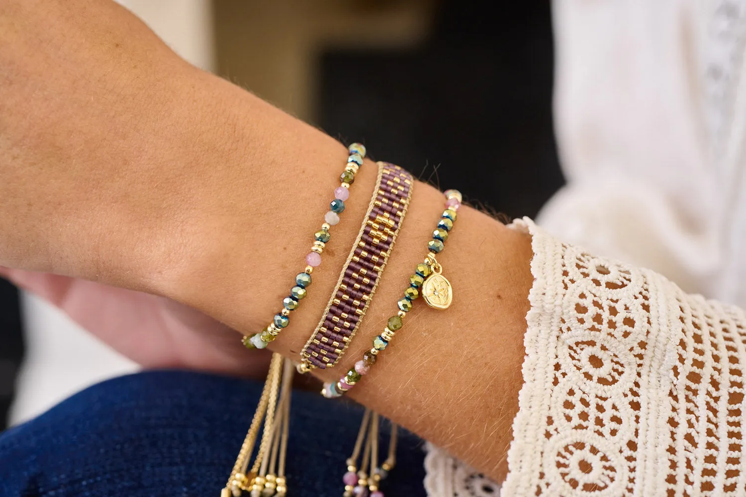 Opulent Tourmaline Gold Slider Bead Bracelet