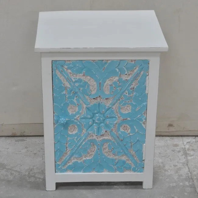 PARIS Carved Pair of Bedsides White with Blue Door C