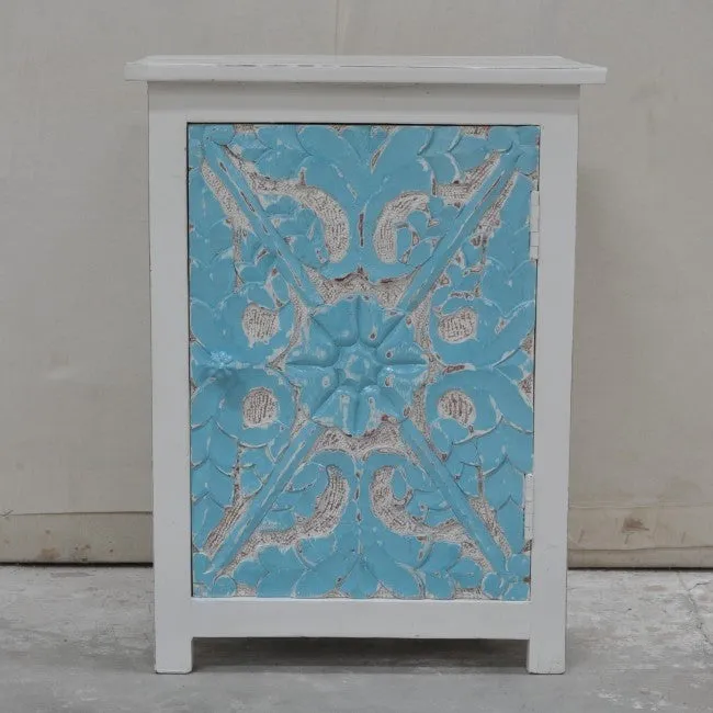 PARIS Carved Pair of Bedsides White with Blue Door C