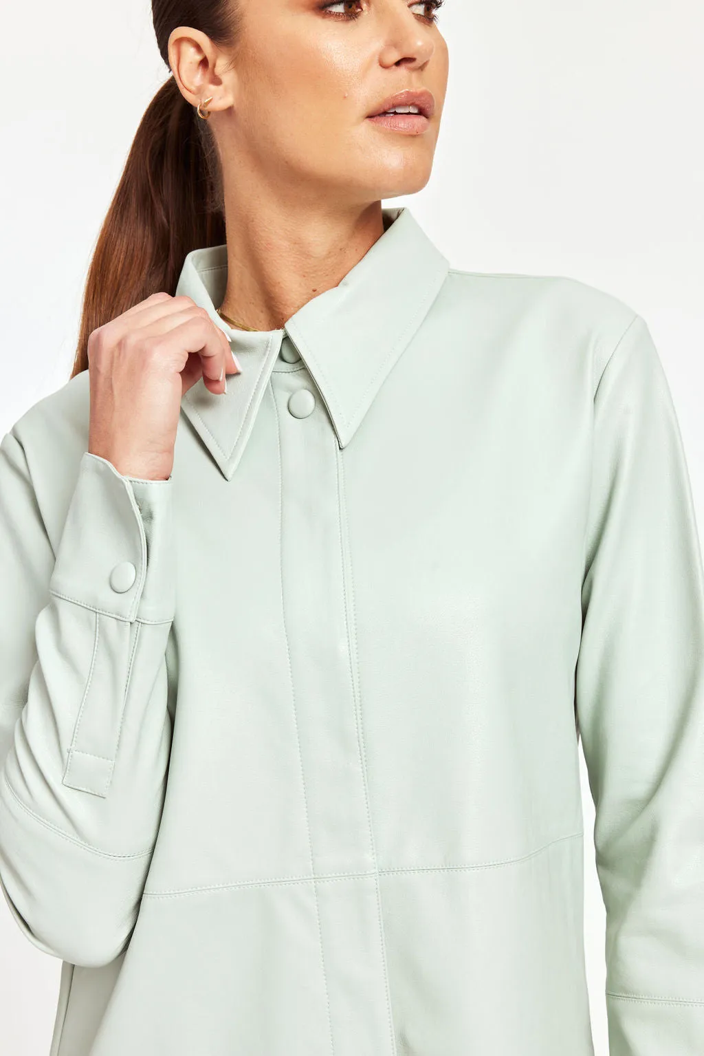 Pastel Faux Leather Button Up Shirt