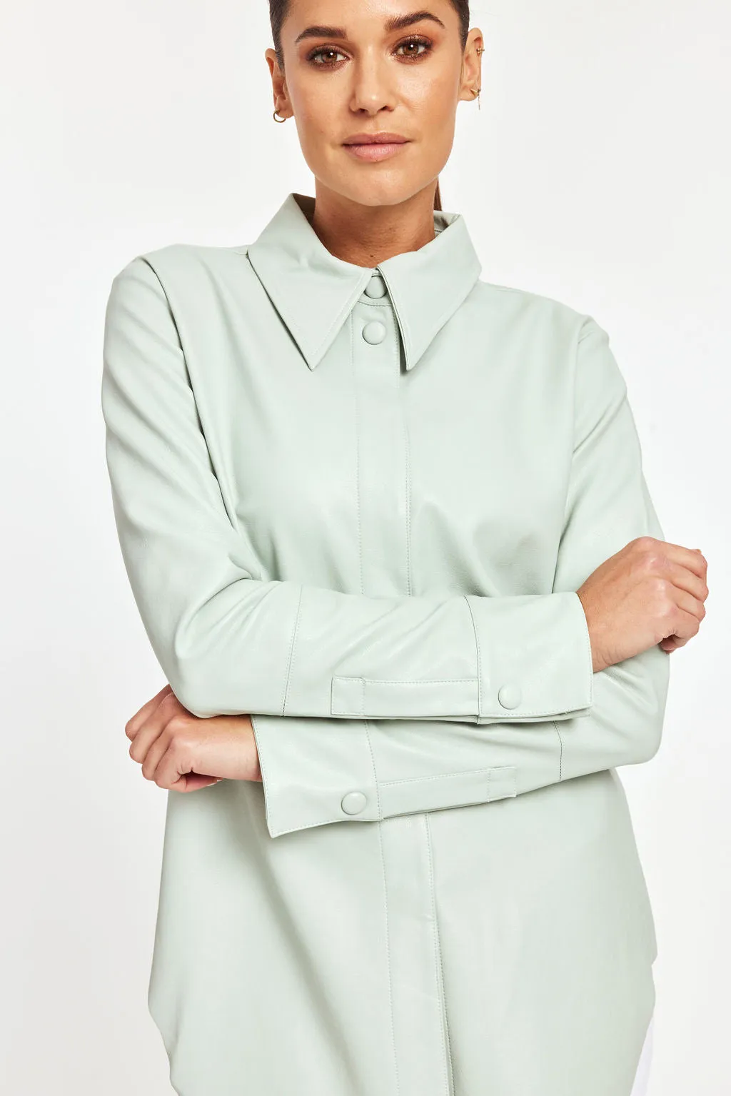 Pastel Faux Leather Button Up Shirt