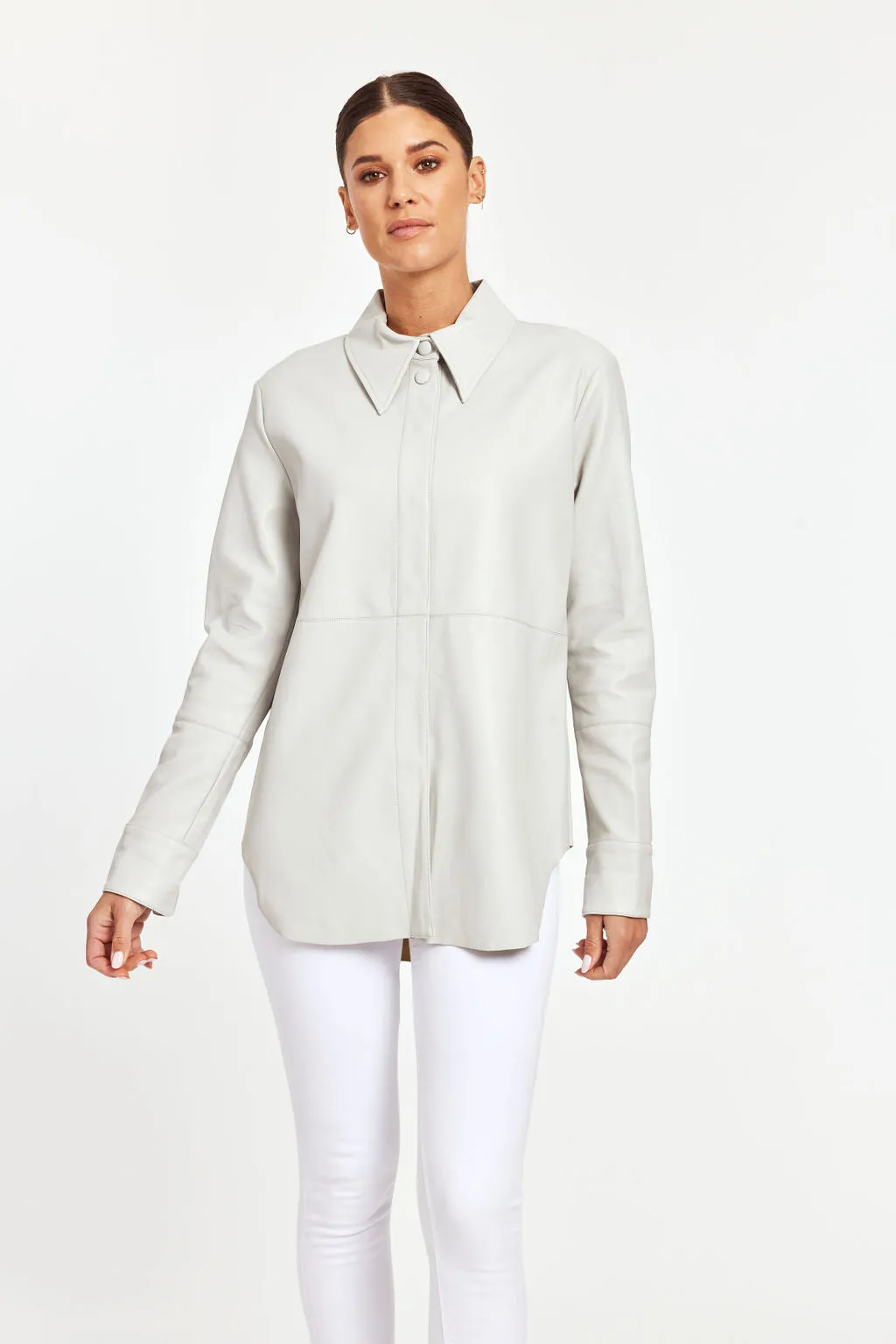 Pastel Faux Leather Button Up Shirt