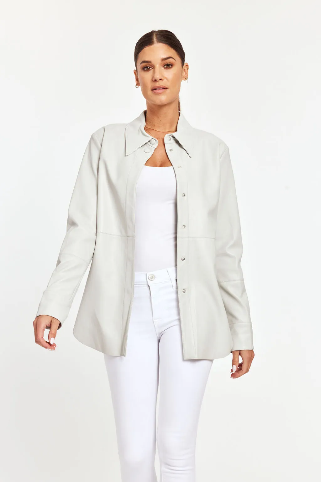 Pastel Faux Leather Button Up Shirt