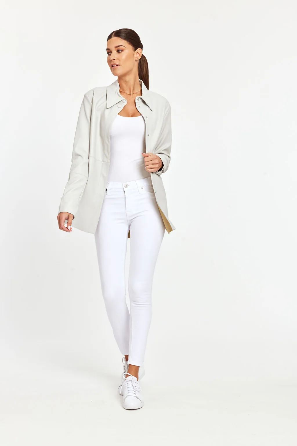 Pastel Faux Leather Button Up Shirt