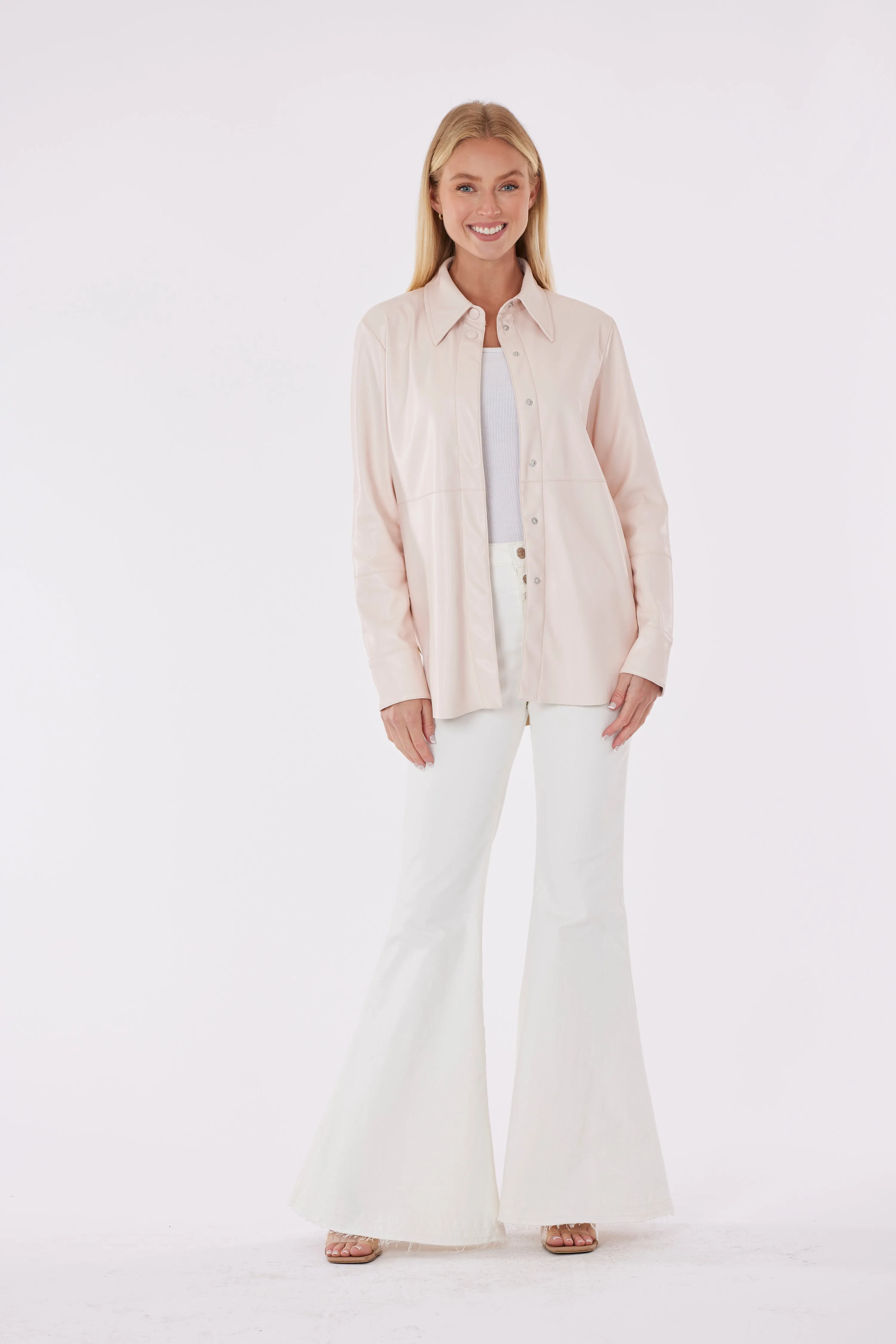 Pastel Faux Leather Button Up Shirt