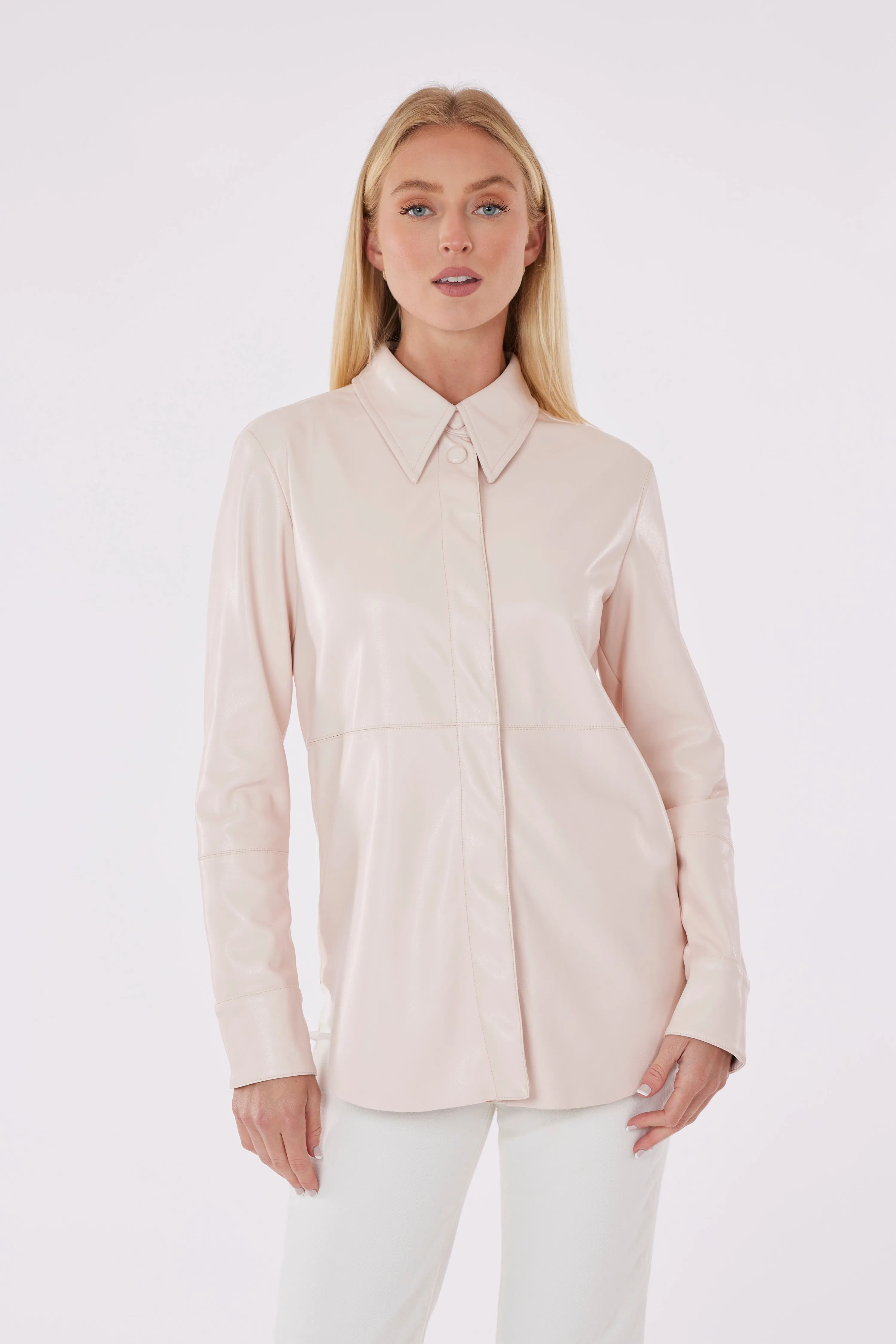 Pastel Faux Leather Button Up Shirt