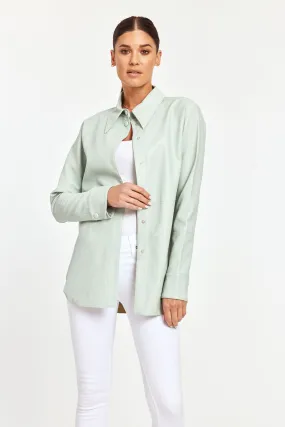 Pastel Faux Leather Button Up Shirt