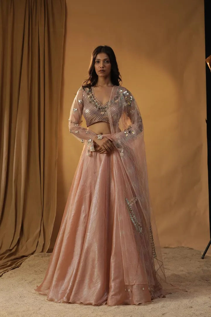 PEACH ORGANZA LEHENGA SET