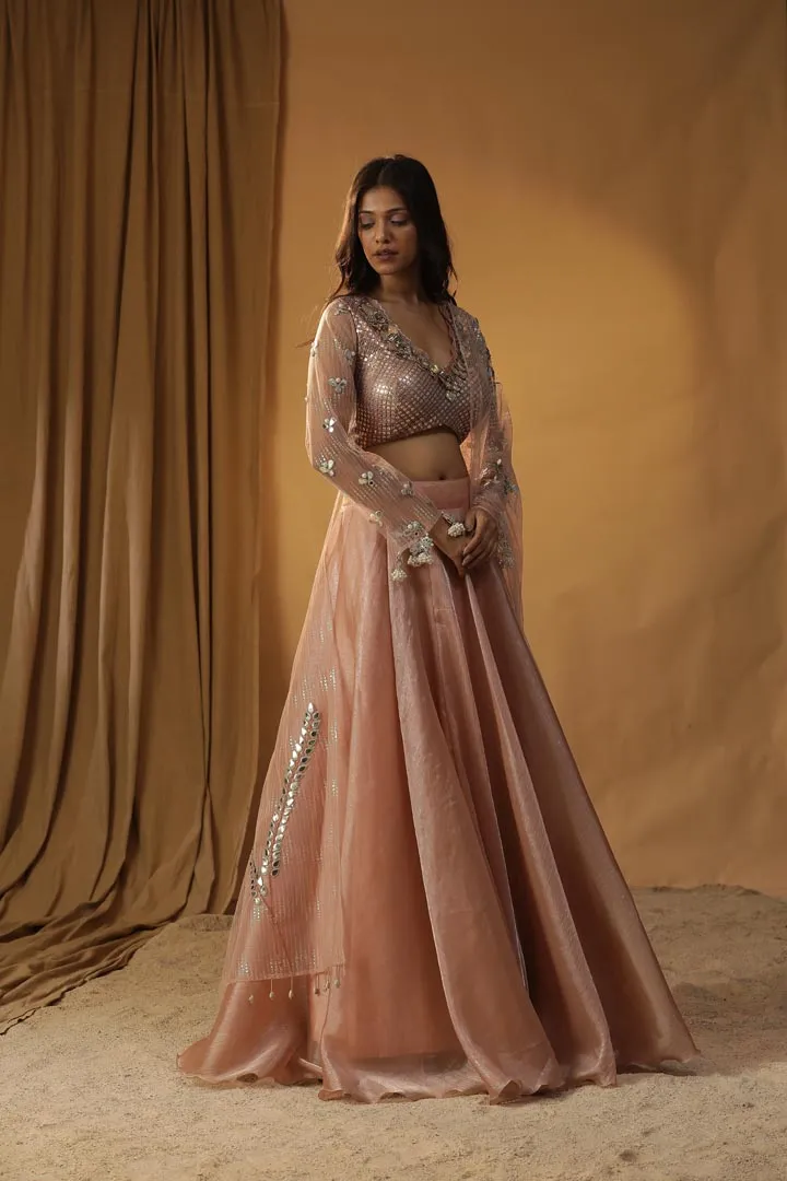 PEACH ORGANZA LEHENGA SET