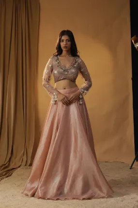 PEACH ORGANZA LEHENGA SET