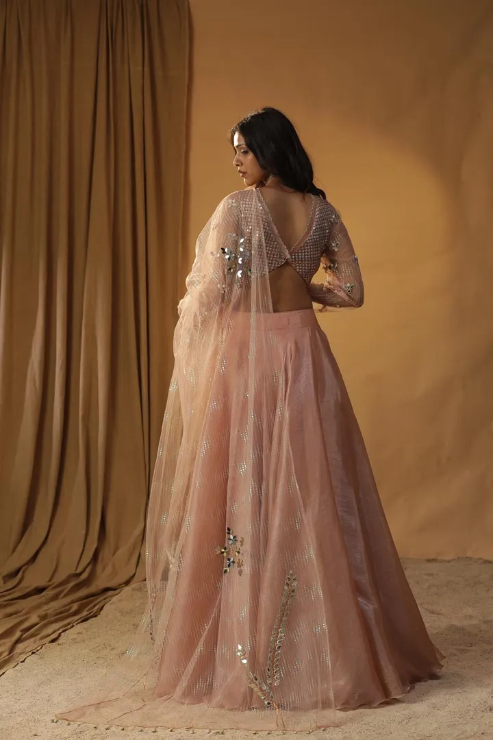 PEACH ORGANZA LEHENGA SET