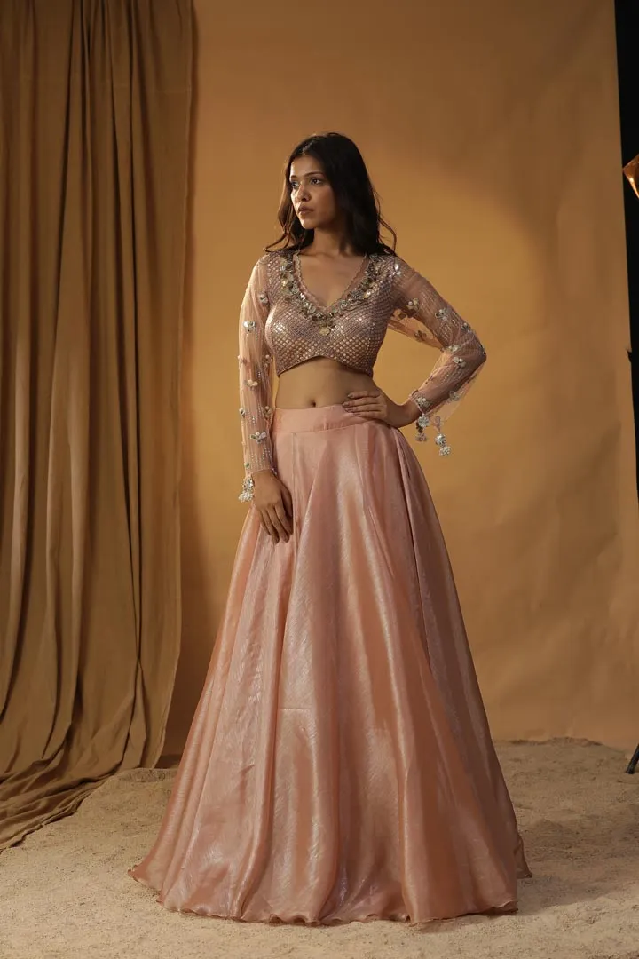 PEACH ORGANZA LEHENGA SET