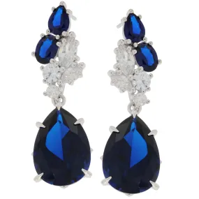 Pear Blue Sapphire Sterling Silver Earrings with Accent