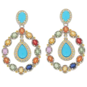 Pear Blue Turquoise Sterling Silver Earrings with Sapphire Accent
