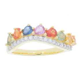 Pear Mutliple Color Sapphire Sterling Silver Ring with Sapphire Accent