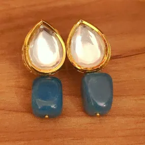 PEAR SHAPED KUNDAN LOOK BLUE ONYX STUDS