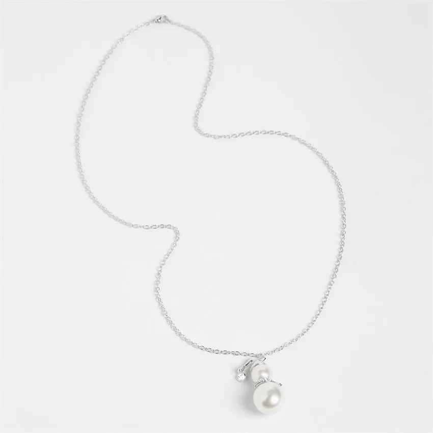 Pearl Snowman Necklace - Silver