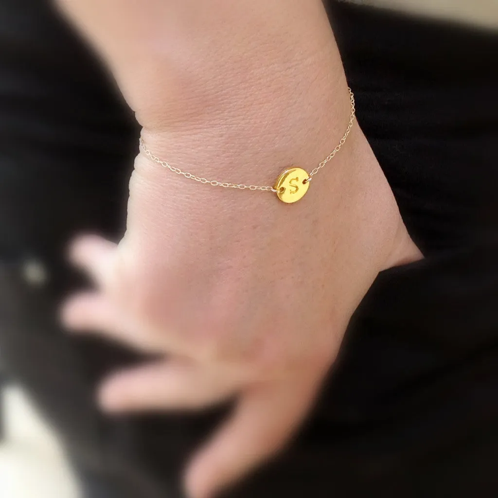 Personalized Initial Bracele 14k Gold Filled Disc Bracelet
