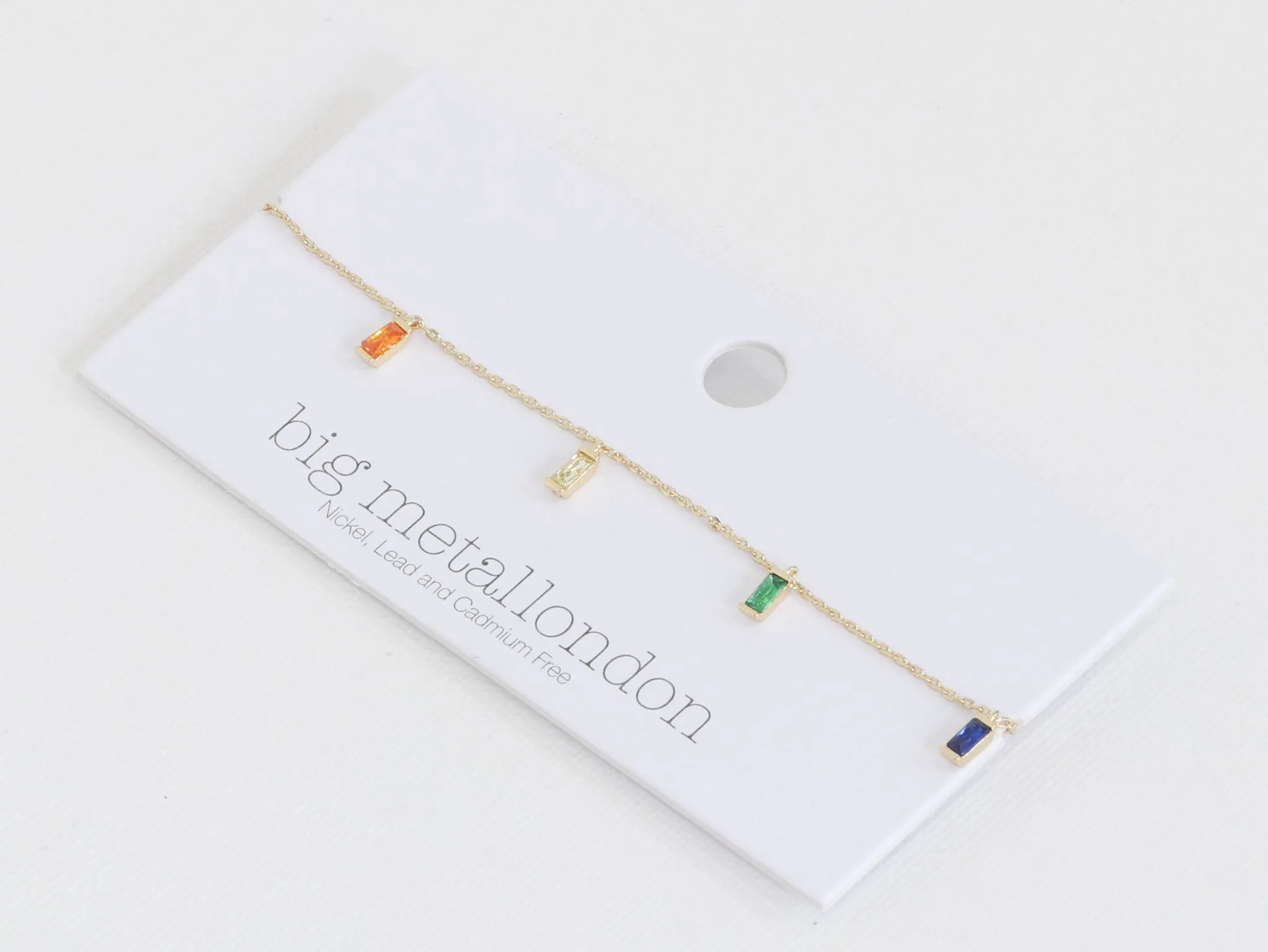 Rainbow Baguette Crystals Anklet - Gold