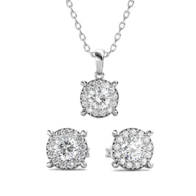 Raylee 18k White Gold Plated Necklace and Earrings Jewelry Set with Round Cut Solitaire Swarovski Crystals