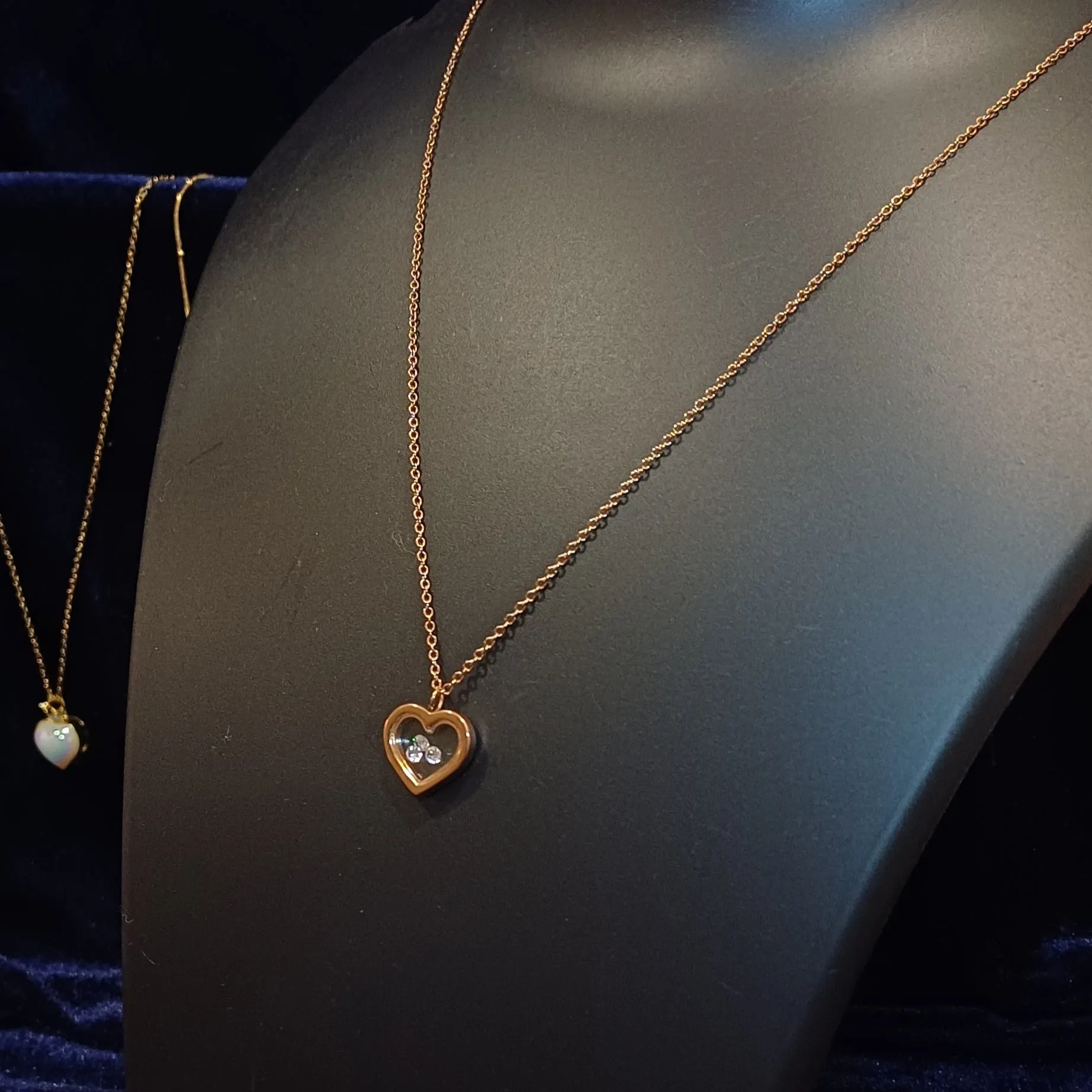 Real Heart diamond studded gold pendant and chain_anti tarnish