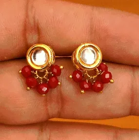RED CRYSTAL ROUND SHAPED KUNDAN STUDS