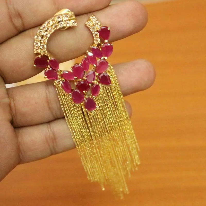 RED STONE & CZ STUDDED DANGLER DROPS
